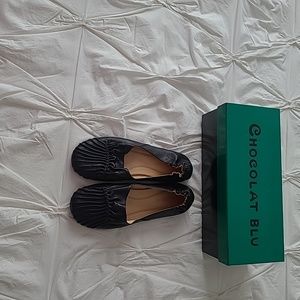 Chocolat Blu Black Leather Flats